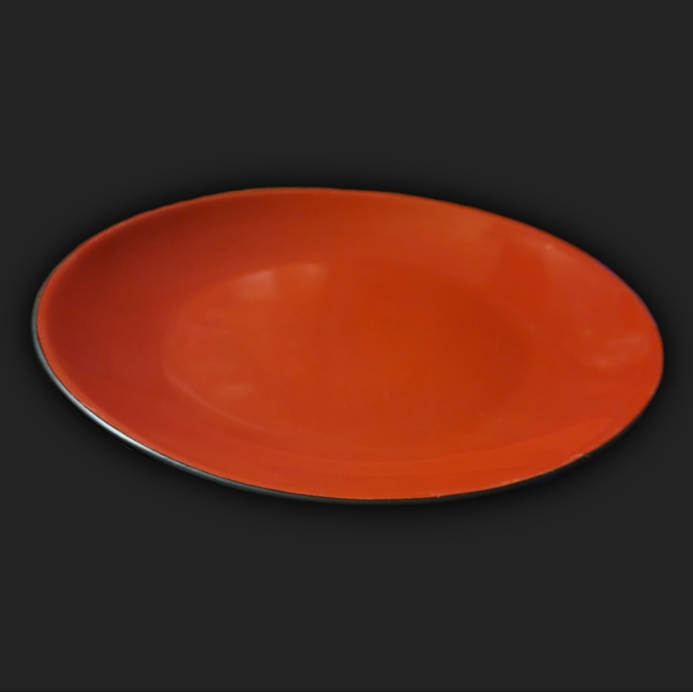 Vtg Salad Dessert Plate By Emerald Red/Charcoal Black Ceramic